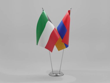 Ermenistan - Kuveyt İşbirliği Bayrakları, Beyaz Arkaplan - 3D Render