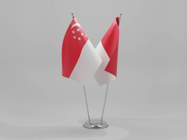 Monako - Singapur İşbirliği Bayrakları, Beyaz Arkaplan - 3D Render