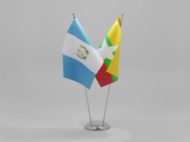 Myanmar - Guatemala İşbirliği Bayrakları, Beyaz Arkaplan - 3D Render