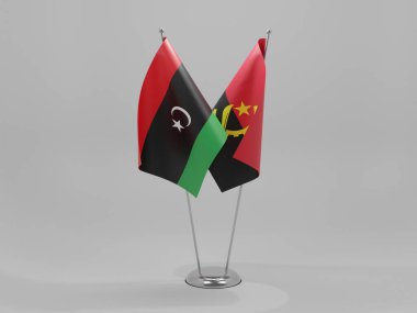Angola - Libya İşbirliği Bayrakları, Beyaz Arkaplan - 3D Yapılandırma