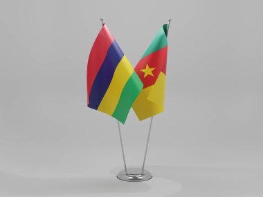 Kamerun - Mauritius İşbirliği Bayrakları, Beyaz Arkaplan - 3D Render