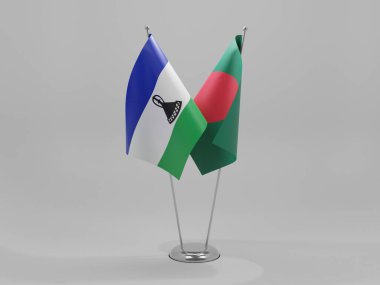 Bangladeş - Lesotho İşbirliği Bayrakları, Beyaz Arkaplan - 3D Render