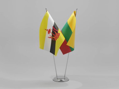 Litvanya - Brunei İşbirliği Bayrakları, Beyaz Arkaplan - 3D Render