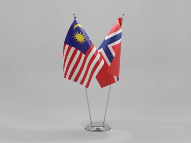 Norveç - Malezya İşbirliği Bayrakları, Beyaz Arkaplan - 3D Render