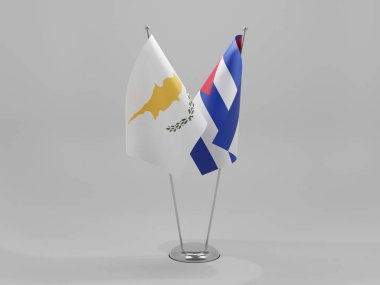 Küba - Kıbrıs İşbirliği Bayrakları, Beyaz Arkaplan - 3D Hazırlama