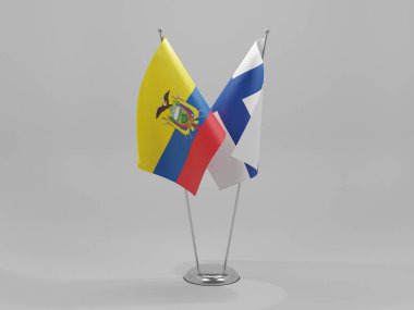 Finlandiya - Ekvador İşbirliği Bayrakları, Beyaz Arkaplan - 3D Render