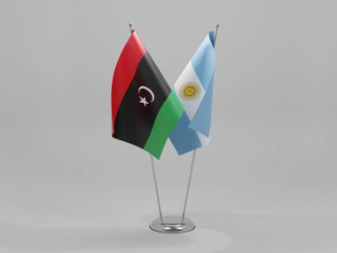 Arjantin - Libya İşbirliği Bayrakları, Beyaz Arkaplan - 3D Hazırlama