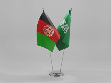 Suudi Arabistan - Afganistan İşbirliği Bayrakları, Beyaz Arkaplan - 3D Render