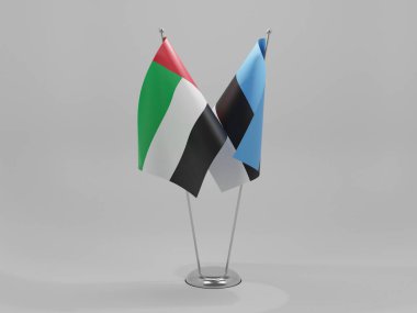 Estonya - Birleşik Arap Emirlikleri İşbirliği Bayrakları, Beyaz Arkaplan - 3D Render