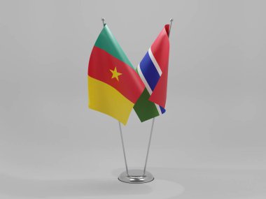 Gambiya - Kamerun İşbirliği Bayrakları, Beyaz Arkaplan - 3D Render