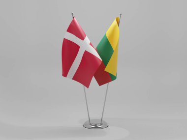 Litvanya - Danimarka İşbirliği Bayrakları, Beyaz Arkaplan - 3D Render