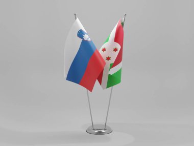 Burundi - Slovenya İşbirliği Bayrakları, Beyaz Arkaplan - 3D Render