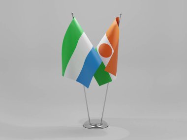 Nijer - Sierra Leone İşbirliği Bayrakları, Beyaz Arkaplan - 3D Render
