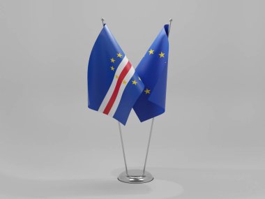 Avrupa Birliği - Cape Verde İşbirliği Bayrakları, Beyaz Arkaplan - 3D Render