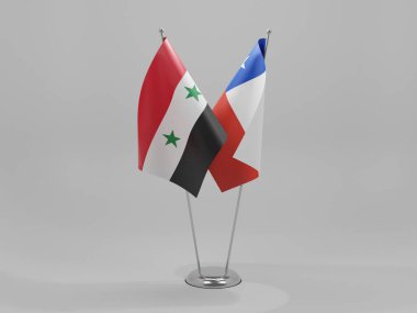 Şili - Suriye İşbirliği Bayrakları, Beyaz Arkaplan - 3D Render