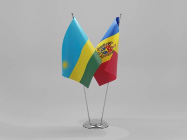 Moldova - Ruanda İşbirliği Bayrakları, Beyaz Arkaplan - 3D Render