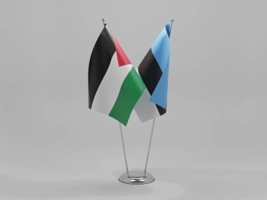 Estonya - Filistin İşbirliği Bayrakları, Beyaz Arkaplan - 3D Render