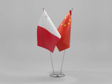 Çin - Malta İşbirliği Bayrakları, Beyaz Arkaplan - 3D Yapılandırma