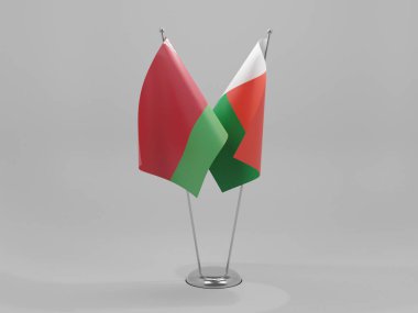 Madagaskar - Belarus İşbirliği Bayrakları, Beyaz Arkaplan - 3D Render