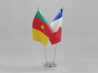 Fransa - Kamerun İşbirliği Bayrakları, Beyaz Arkaplan - 3D Render