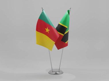 Saint Kitts ve Nevis - Kamerun İşbirliği Bayrakları, Beyaz Arkaplan - 3D Render