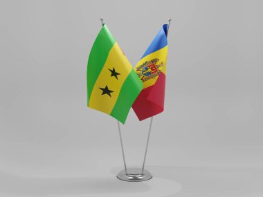 Moldova - Sao Tome ve Principe İşbirliği Bayrakları, Beyaz Arkaplan - 3D Render