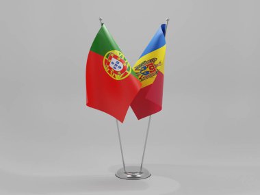 Moldova - Portekiz İşbirliği Bayrakları, Beyaz Arkaplan - 3D Render