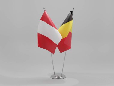 Belçika - Peru İşbirliği Bayrakları, Beyaz Arkaplan - 3D Render