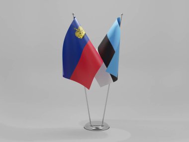 Estonya - Lihtenştayn İşbirliği Bayrakları, Beyaz Arkaplan - 3D Render