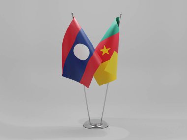 Kamerun - Laos İşbirliği Bayrakları, Beyaz Arkaplan - 3D Render