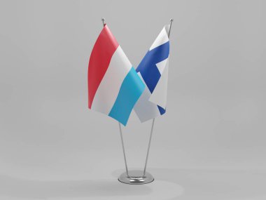 Finlandiya - Lüksemburg İşbirliği Bayrakları, Beyaz Arkaplan - 3D Render