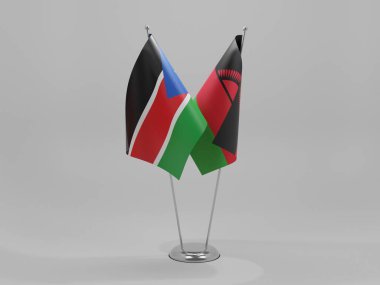 Malawi - Güney Sudan İşbirliği Bayrakları, Beyaz Arkaplan - 3D Render