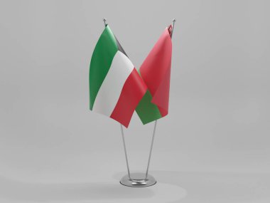 Belarus - Kuveyt İşbirliği Bayrakları, Beyaz Arkaplan - 3D Render