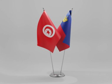 Lihtenştayn - Tunus İşbirliği Bayrakları, Beyaz Arkaplan - 3D Render