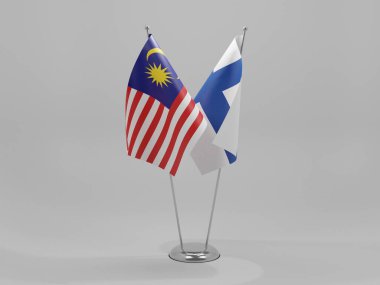 Finlandiya - Malezya İşbirliği Bayrakları, Beyaz Arkaplan - 3D Render