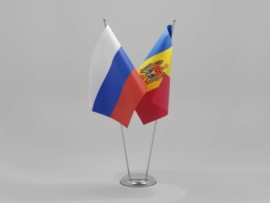 Moldova - Rusya İşbirliği Bayrakları, Beyaz Arkaplan - 3D Render