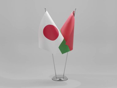Belarus - Japonya İşbirliği Bayrakları, Beyaz Arkaplan - 3D Render