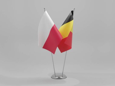 Belçika - Polonya İşbirliği Bayrakları, Beyaz Arkaplan - 3D Render