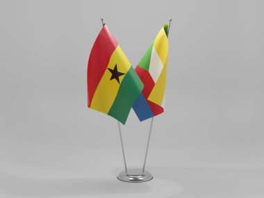 Komoros - Gana İşbirliği Bayrakları, Beyaz Arkaplan - 3D Render