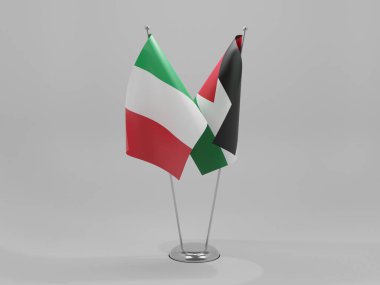 Ürdün - İtalya İşbirliği Bayrakları, Beyaz Arkaplan - 3D Hazırlama