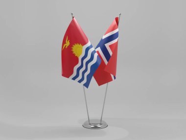 Norveç - Kiribati İşbirliği Bayrakları, Beyaz Arkaplan - 3D Render