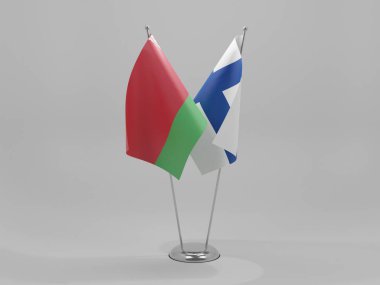 Finlandiya - Belarus İşbirliği Bayrakları, Beyaz Arkaplan - 3D Render