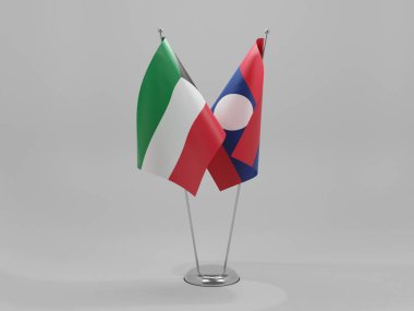 Laos - Kuveyt İşbirliği Bayrakları, Beyaz Arkaplan - 3D Render