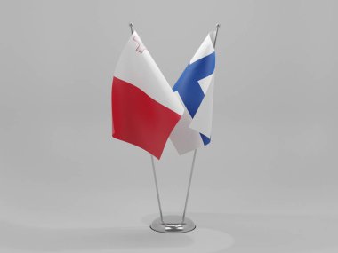 Finlandiya - Malta İşbirliği Bayrakları, Beyaz Arkaplan - 3D Yapılandırma