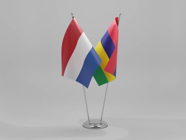 Mauritius - Hollanda İşbirliği Bayrakları, Beyaz Arkaplan - 3D Render