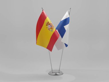 Finlandiya - İspanya İşbirliği Bayrakları, Beyaz Arkaplan - 3D Yapılandırma