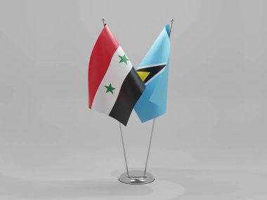 Saint Lucia - Suriye İşbirliği Bayrakları, Beyaz Arkaplan - 3D Render