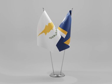 Marshall Adaları - Kıbrıs İşbirliği Bayrakları, Beyaz Arkaplan - 3D Render