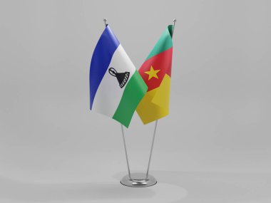 Kamerun - Lesotho İşbirliği Bayrakları, Beyaz Arkaplan - 3D Render