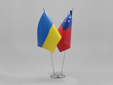 Samoa - Ukrayna İşbirliği Bayrakları, Beyaz Arkaplan - 3D Render